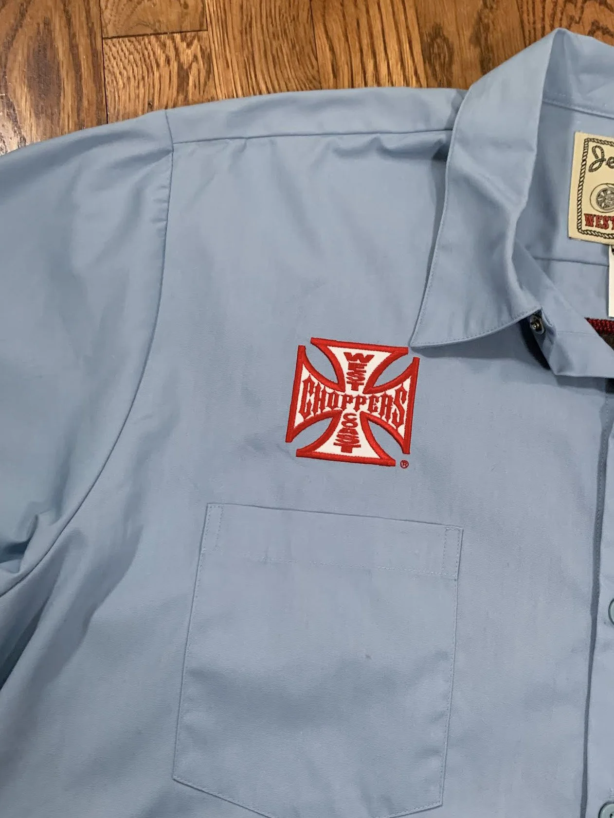 Vintage Jesse James Workwear West Coast Choppers Blue Shirt (Size